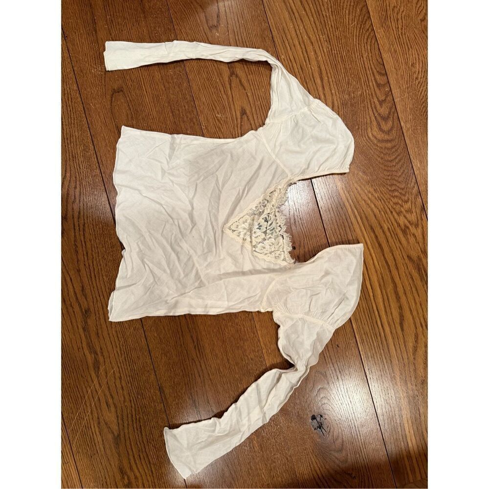 Moda International Ivory Lace-Trim Long Sleeve Top – Size S